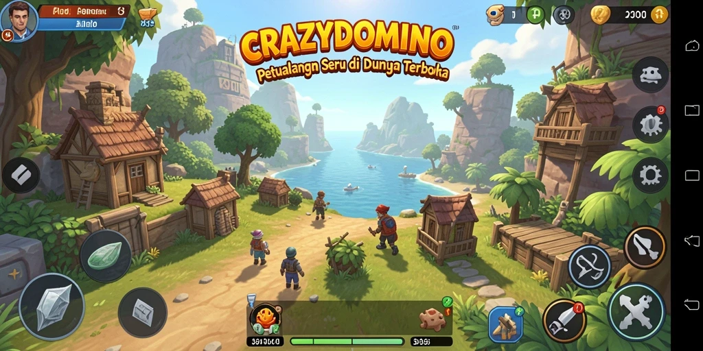 Tangkapan layar gameplay <strong>CRAZYDOMINO</strong> menampilkan petualangan seru di dunia terbuka.