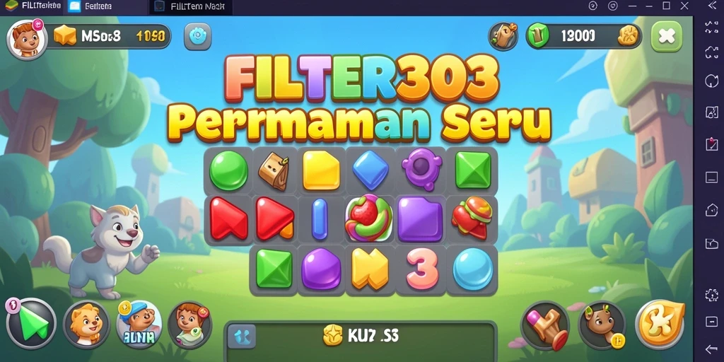 Screenshot gameplay FILTER303 menampilkan elemen puzzle yang berwarna-warni.
