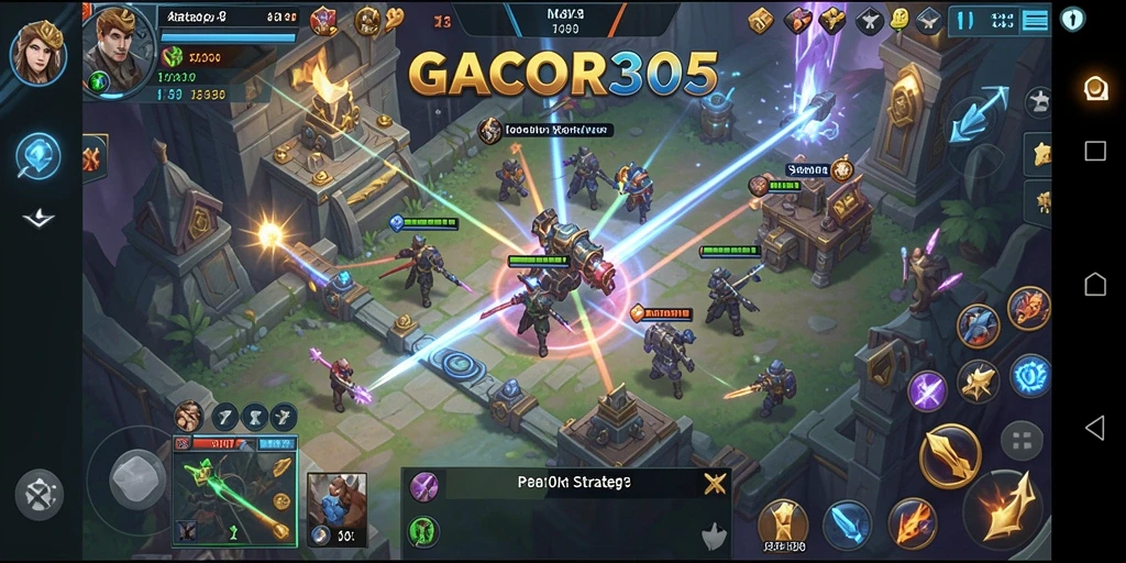 Screenshot utama GACOR305 menampilkan aksi gameplay strategi yang dinamis.