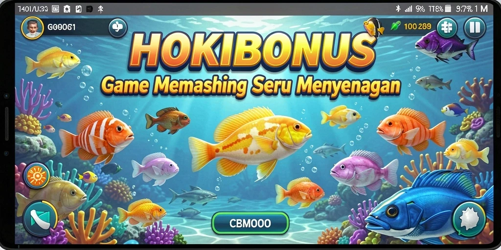 Tampilan gameplay HOKIBONUS dengan aksi memancing yang mendebarkan.