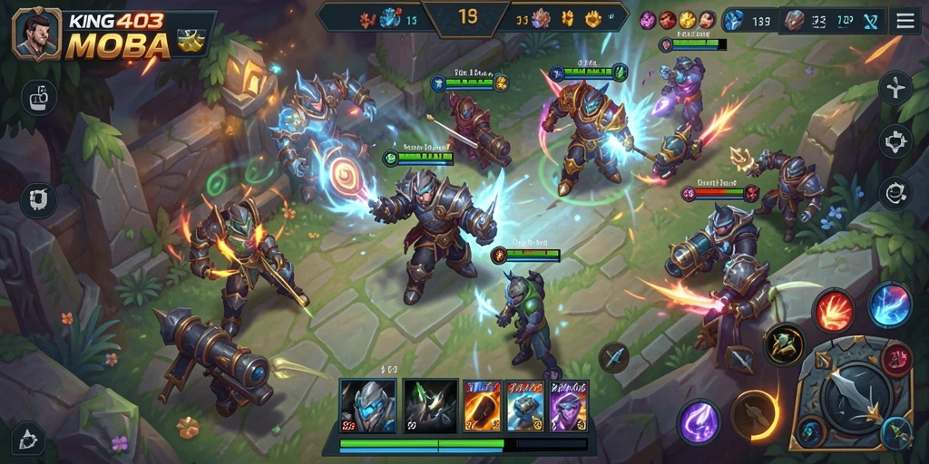 Screenshot utama <strong>KING403</strong> menampilkan aksi seru dalam pertempuran MOBA.