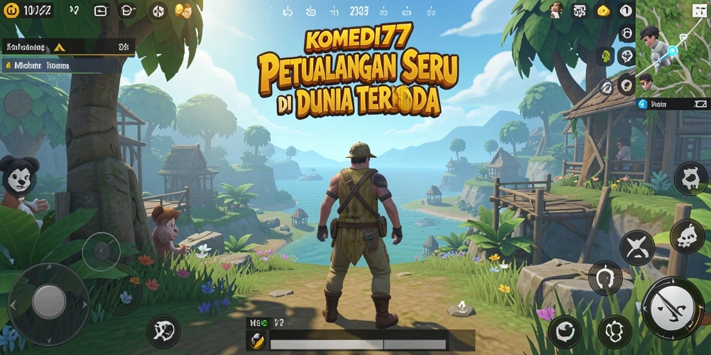 Tangkapan layar gameplay KOMEDI77 menampilkan petualangan Open World yang ceria.