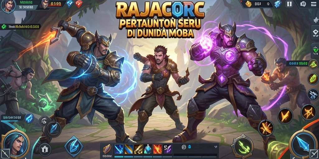 Gameplay seru RAJACORC dengan aksi MOBA yang mendebarkan.