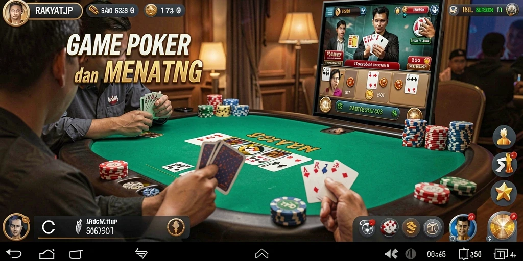 Screenshot RAKYATJP menampilkan aksi seru di meja poker.