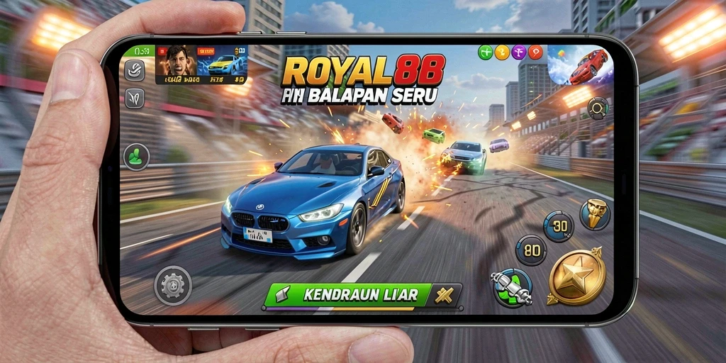 Screenshot gameplay <strong>ROYAL88</strong> menampilkan aksi balapan yang mendebarkan.