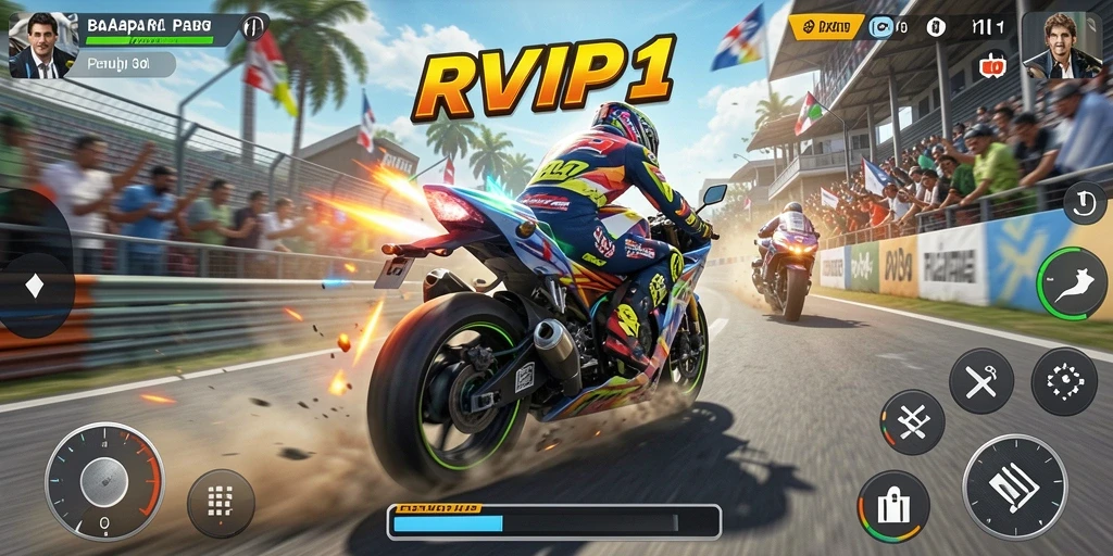 Tampilan seru balapan motor di RVIP1 dengan aksi mendebarkan.