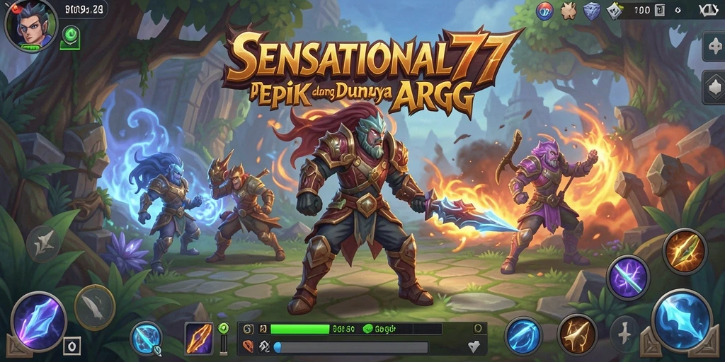Tangkapan layar gameplay <strong>SENSATIONAL77</strong> yang menampilkan pertempuran seru dan karakter yang unik.